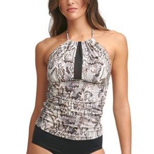 MSRP $88 Calvin Klein Halter Tankini Top Swimsuit Beige Size XL